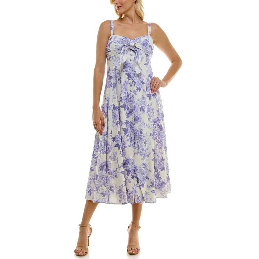 Taylor Purple and White Floral Midi Dress